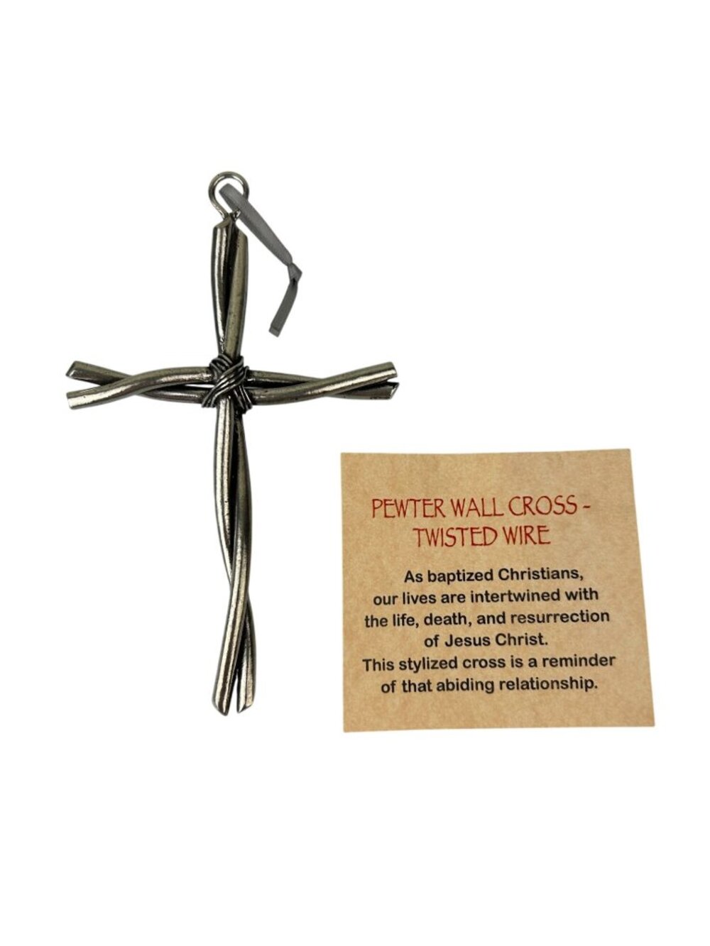 Pewter Twisted Metal Wall Cross Ornament Silver Tone Unique Religious Gift